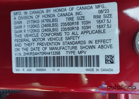 2024 Honda Cr-V Ex-L Awd z USA, uszkodzony, nr VIN 2HKRS4H70RH413398